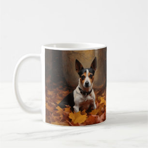 Råttterrier i höstlöv Fall Inspirera Kaffemugg
