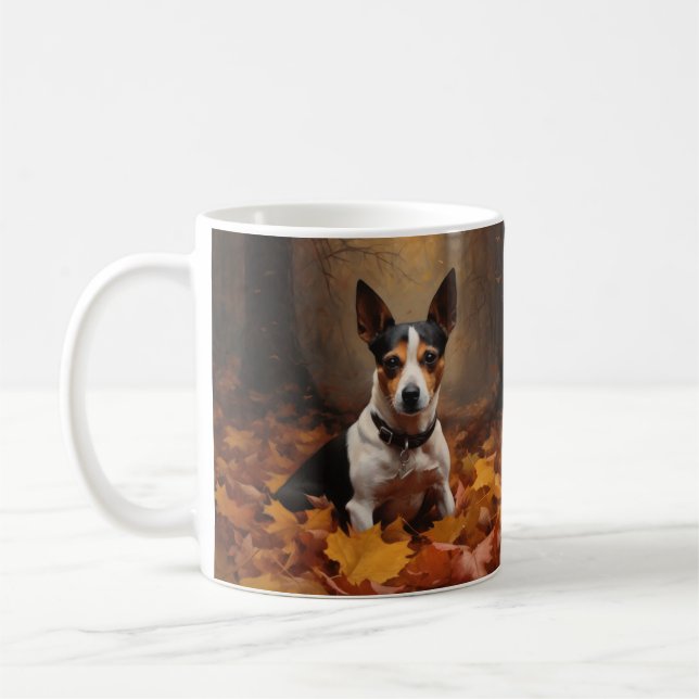 Råttterrier i höstlöv Fall Inspirera Kaffemugg (Vänster)