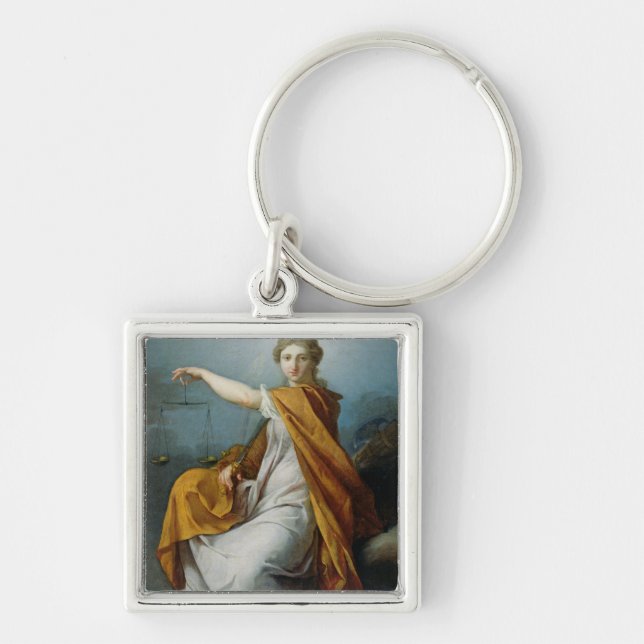 Rättvisa Fyrkantig Silverfärgad Nyckelring (Framsidan)