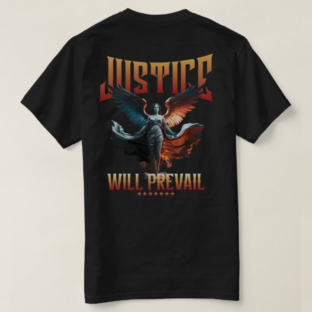 Rättvisa kommer att råda - Winged Angel Statue Des T Shirt (Design baksida)
