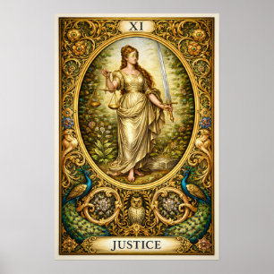 Rättvisa Tarotkort XI – Pre-Raphaelite Guld Poster