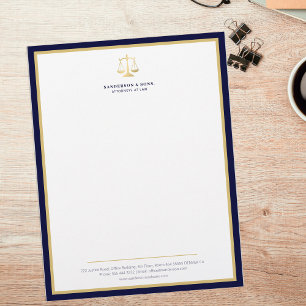 Rättvisans våg eleganta advokat guld logotyp marin brevhuvud