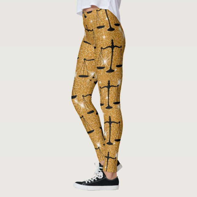 Rättvisesymbol Balanserad Våg Guldglitter Leggings (Vänster)
