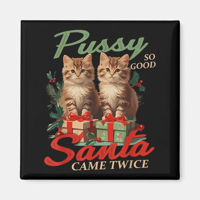 Raunchy Christmas Cat Naughty Funny Gag Prank Humo Magnet (Framsidan)