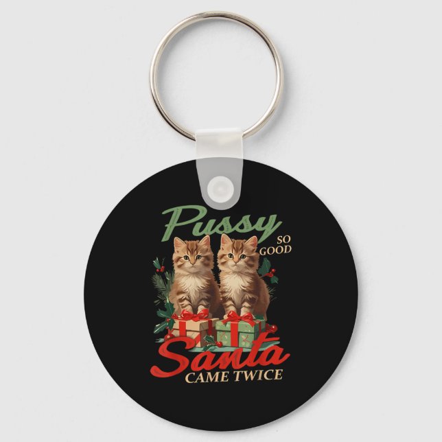 Raunchy Christmas Cat Naughty Funny Gag Prank Humo Nyckelring (Framsida)