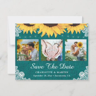 Raustic Teal Solros Bröllop Photo Save Date Spara Datumet