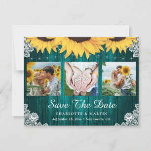 Raustic Teal Solros Bröllop Photo Save Date Spara Datumet