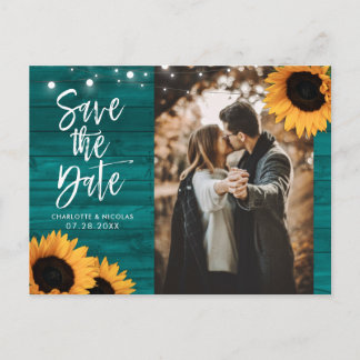 Raustic Teal Solros Bröllop Photo Save Date Vykort
