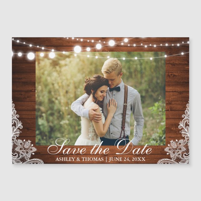 Raustic Wood Ljus Snöre Magnetic Save Date (Framsida)