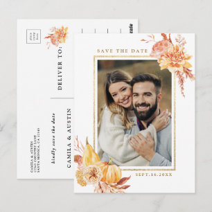 Raustik Fall Blommigt Bröllop Photo Save Date Vykort