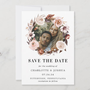 Raustik Jord-ton Boho Photo Save Date Inbjudningar