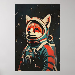 Räv Astronaut Affisch, Räv Retro Tryck, Räv Poster