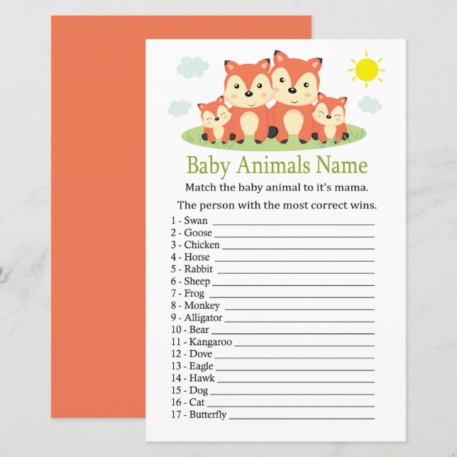 Räv Baby Djur Namn Lek (Fram/baksida)