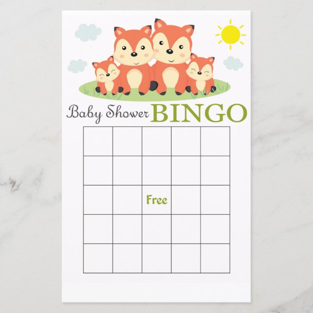 räv baby shower bingo kort (Framsida)