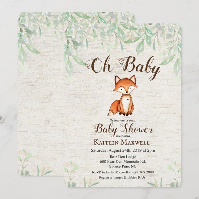 Räv Baby Shower Inbjudan (Fram/baksida)
