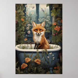 Räv Badrumstryck, Räv badkar Blomma Badkar Badtunn Poster