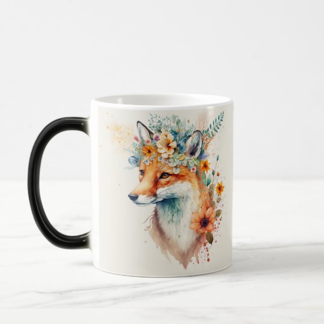 Räv Blomma Krona Vattenfärg Magisk Mugg (Vänster)