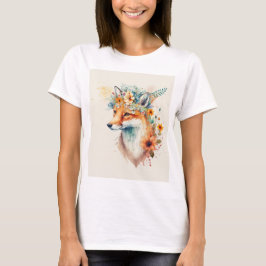 Räv Blomma Krona Vattenfärg T Shirt