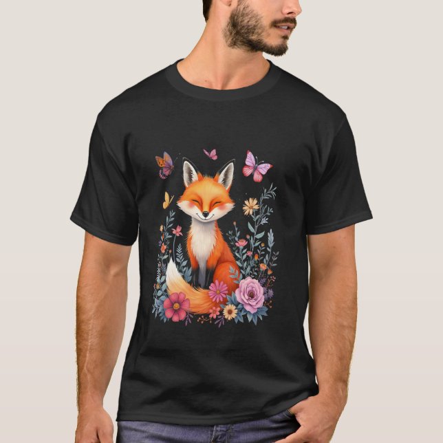 Räv blommor fjäril t shirt (Framsida)