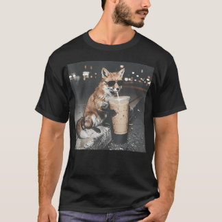 Räv dricker iskaffe Roligt djur T Shirt
