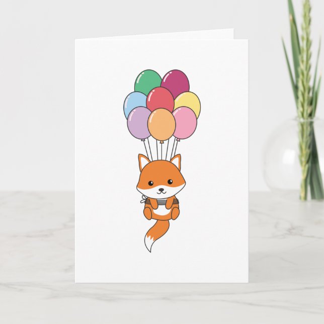 Räv flyger upp med färgglada ballonger kort (Framsida)