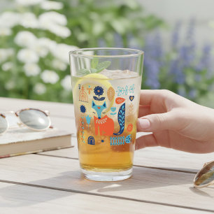 Räv Folk Art Blommig Natur Gåva Glaskopp