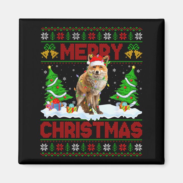 Räv ful jultröja rolig räv djur glad jul magnet (Framsidan)