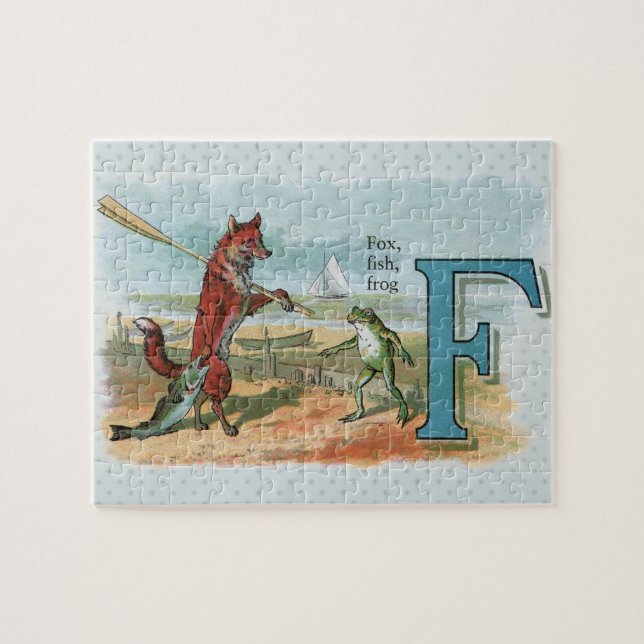 Räv Groda Fiske Antik Illustration Pussel (Horisontell)