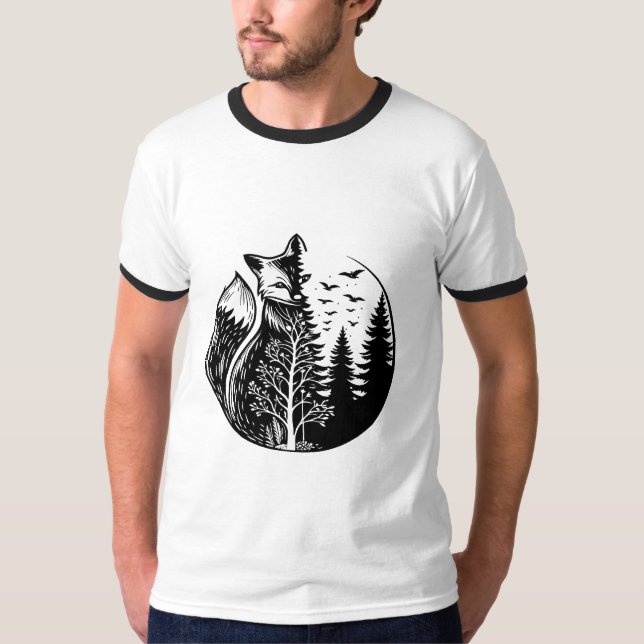 räv halvrealistisk och halv skog t shirt (Framsida)