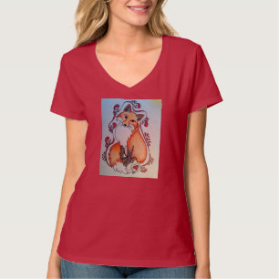 Räv- & hjärtaV-nacke T-tröja Tee Shirt