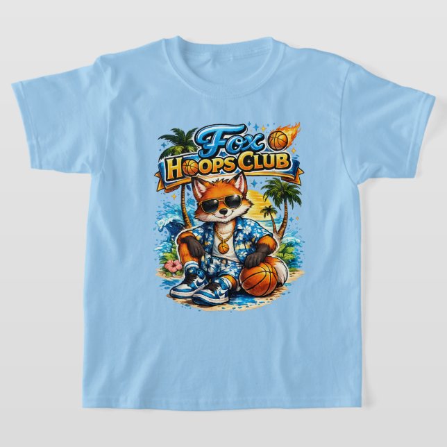 Räv Hoops Klubb Barn T-Shirt | Söt Sommar Basketba (Laydown)