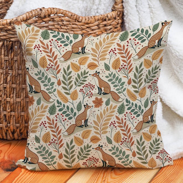 Räv Höstblad Natur Varm  Kudde (Fox and autumn leaves decorator pillow)