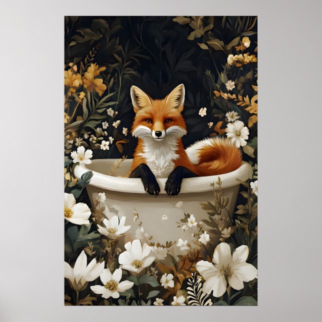 Räv i badkar Affisch, Rolig Djur Affisch, Räv Poster (Framsidan)