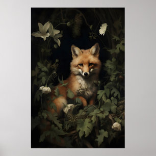 Räv i dystert skogsutskrift, Räv botanisk utskrift Poster