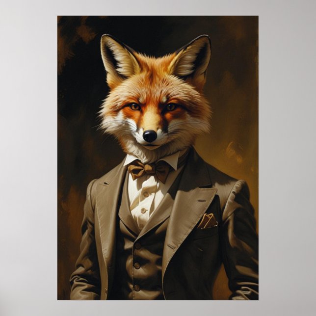 Räv i kostym konsttryck rolig djur väggposter poster (Framsidan)