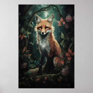 Räv i magisk blommig skogsutskrift, Mörk Akademi Poster