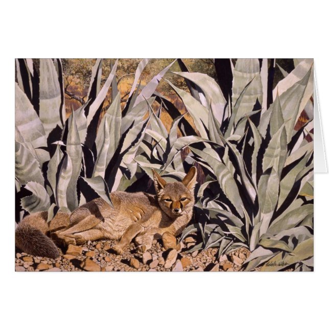 Räv i öknen "säkert hus ", hälsningskort (Framsidan Horizontal)