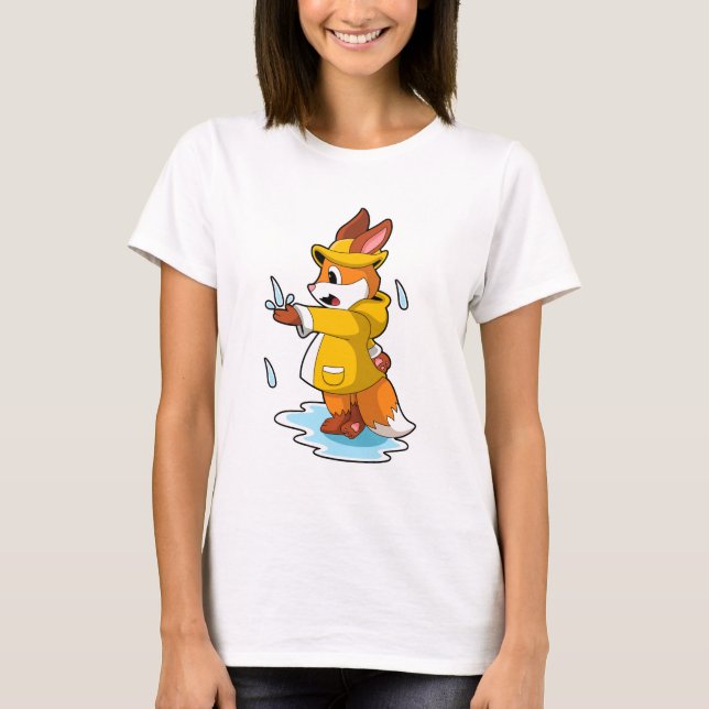 Räv i regn med regndroppar t shirt (Framsida)