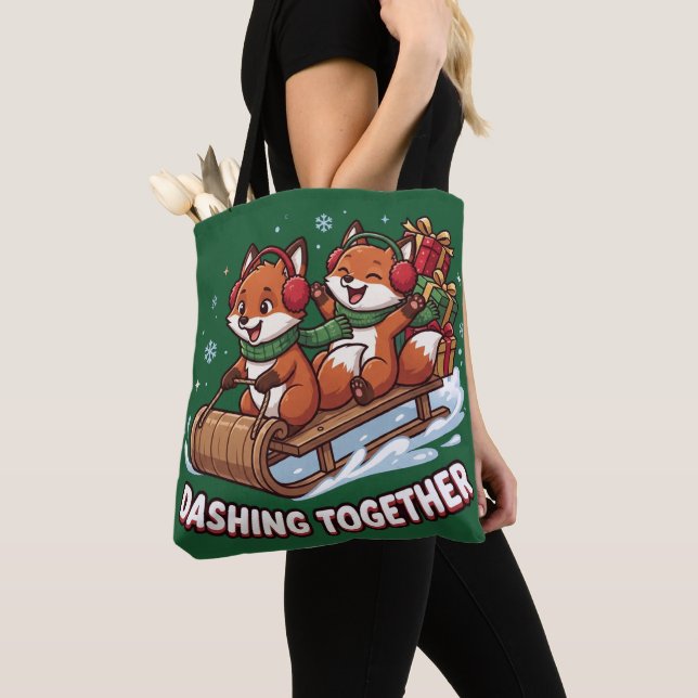 Räv julhandväska | Dashing Together Tygkasse (Närbild)
