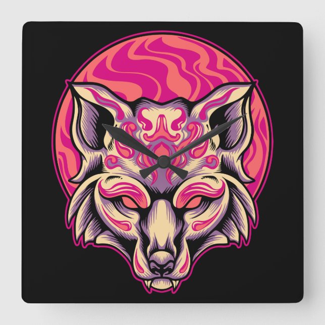 Räv Kitsune   Fyrkantig Klocka (Framsida)