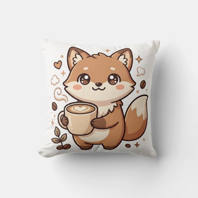 Räv Latte Kram Kawaii Kudd Kudde (Framsida)