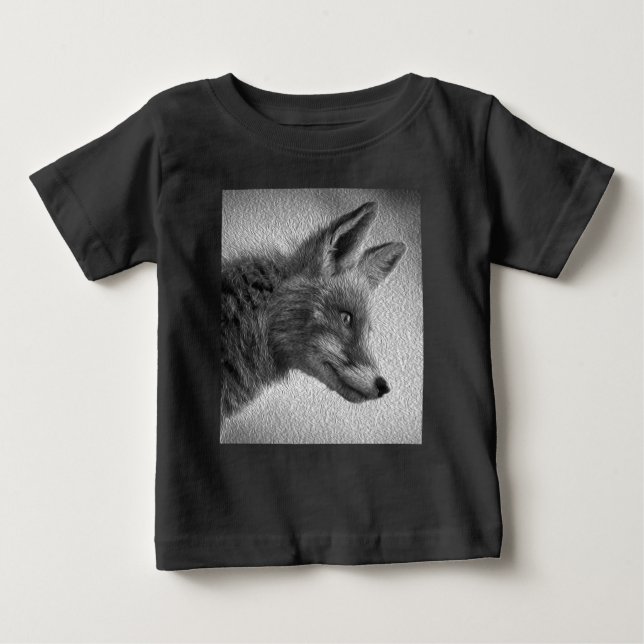 RÄV MÅLNING STIL SVART OCH VIT T SHIRT (Framsida)