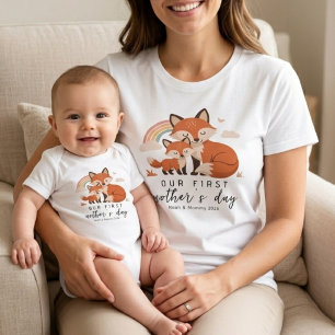 Räv Mamma Baby Första Mors Dag Pastell Regnbåge T Shirt