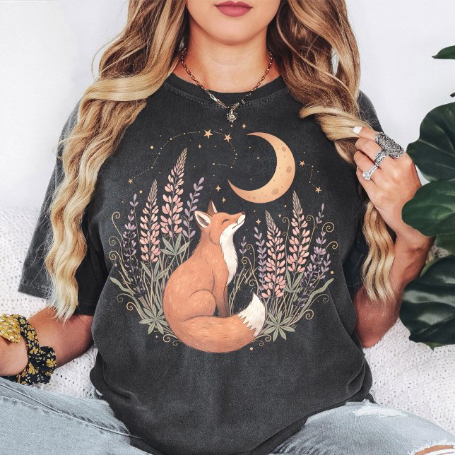 Räv Mån och Stjärnor Blommig Design T Shirt (Skapare uppladdad)