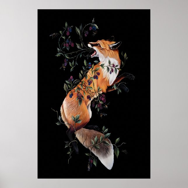 Räv med bär och bin - Giclee tryck från (Framsidan)