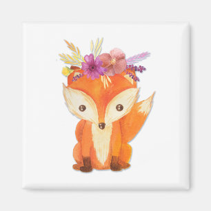 Räv med blommakronan magnet