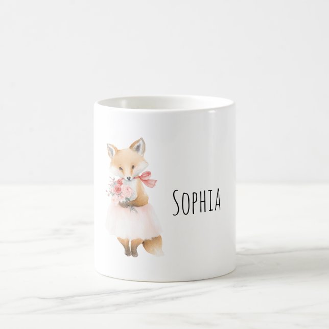 Räv med blommor rosa klänning kaffemugg (Center)