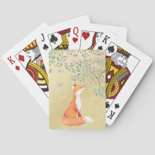 Räv med fjärilar och rosablommor casinokort