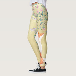 Räv med fjärilar och rosablommor leggings