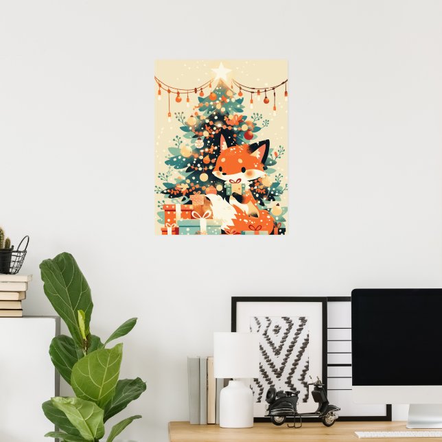 Räv med julgran och presenter poster (Hemmakontoret)